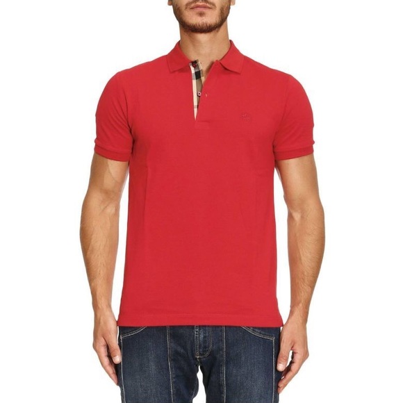 Men's Burberry Short-Sleeve Oxford Polo Shirt, Red - Picture 3 of 8